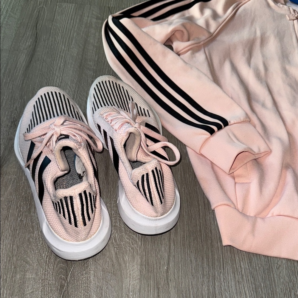 Adidas Pink Jacket M and Sneakers 8.5 with Black Stripes - Picture 3 of 5